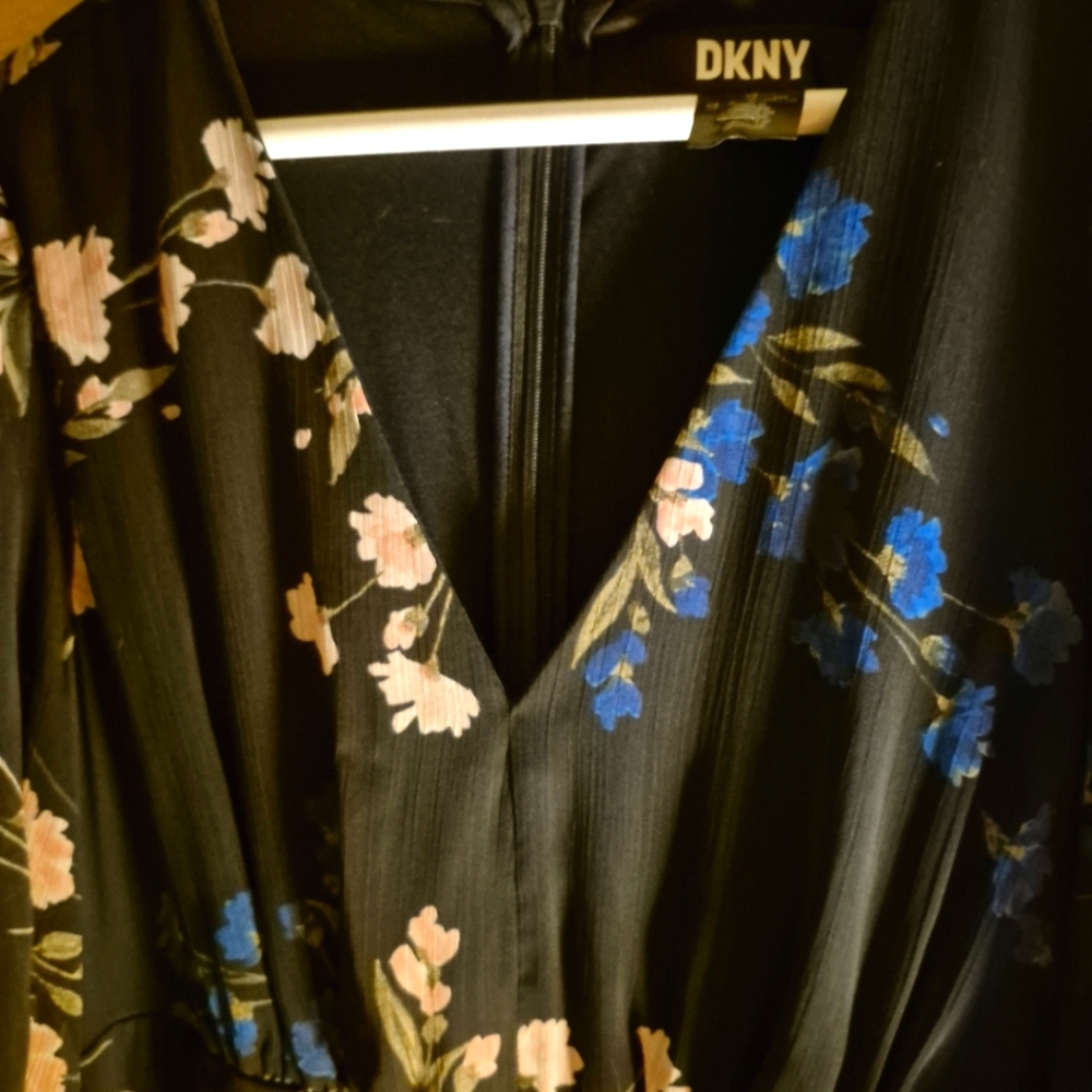 DKNY Black Dress with Pink and Blue Floral Design